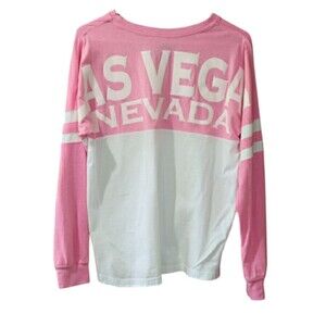 Exist Las Vegas Pink and White Long Sleeve Tee Preppy Varsity Shirt Medium